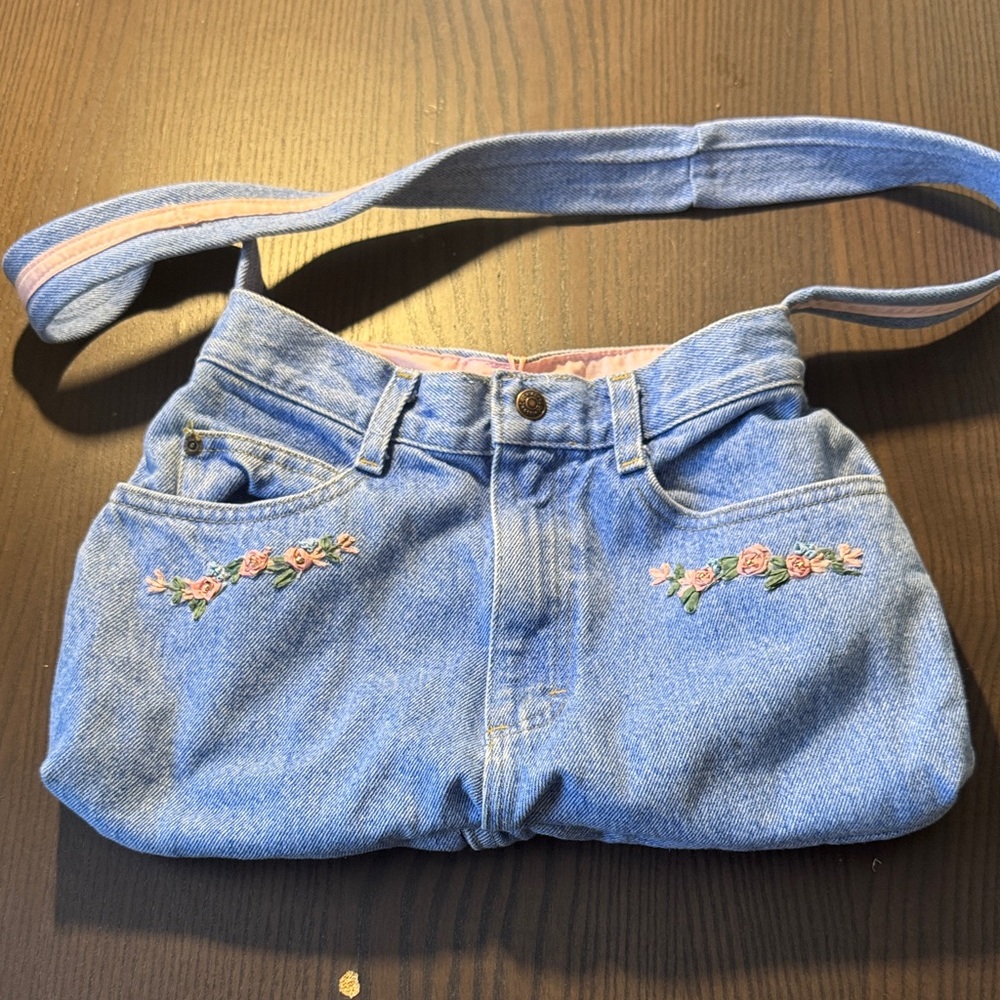 Denim Floral Embroidered Women's Purse